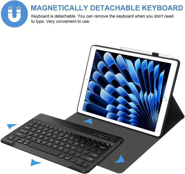 Alt view image 2 of 5 - iPad Pro 12.9 Case with Keyboard, Detachable Bluetooth Keyboard, Slim Protection Case with Pencil Holder for iPad Pro 12.9 2nd 2017/1st 2015 Gen (SM-A1670/A1671/A1584/A1652), Auto Sleep/Wake Up, Black