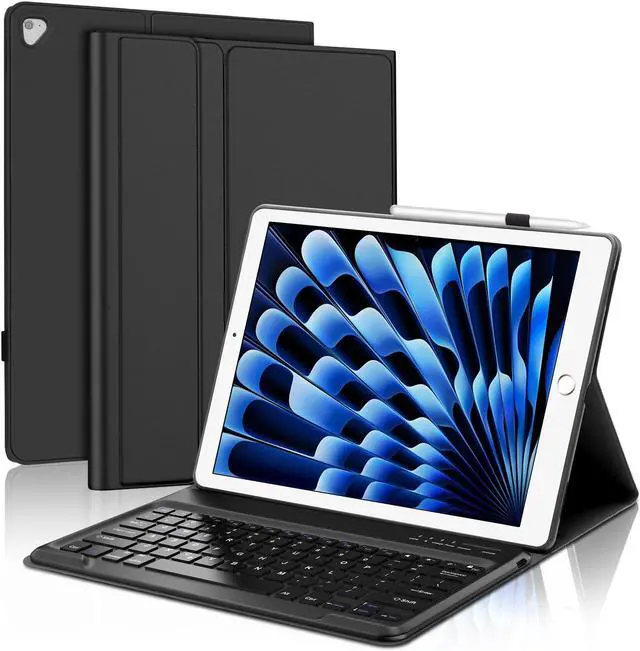 Main image of iPad Pro 12.9 Case with Keyboard, Detachable Bluetooth Keyboard, Slim Protection Case with Pencil Holder for iPad Pro 12.9 2nd 2017/1st 2015 Gen (SM-A1670/A1671/A1584/A1652), Auto Sleep/Wake Up, Black