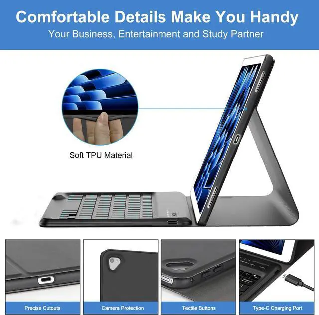 Alt view image 5 of 5 - iPad Pro 12.9 Case with Keyboard, Detachable Bluetooth Keyboard, Slim Protection Case with Pencil Holder for iPad Pro 12.9 2nd 2017/1st 2015 Gen (SM-A1670/A1671/A1584/A1652), Auto Sleep/Wake Up, Black