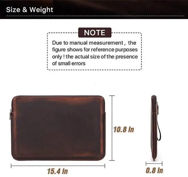 Alt view image 4 of 5 - CataPurus Top Grain Leather 15.4" Slim Laptop Sleeve Case Bag, Vintage Design with 2 Zip Pocket, Handmade, Compatible with MacBook Pro 15.4" Retina 2.6GHz ThinkPad 15.6" & Other PC, Coffee 15.4 Inch