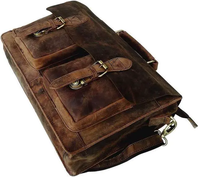 Alt view image 5 of 5 - 16 Inch Retro Buffalo Hunter Leather Laptop Messenger Bag Office Briefcase Crossbody Travel Bag For Men And Women College Bag Office Laptop Bag