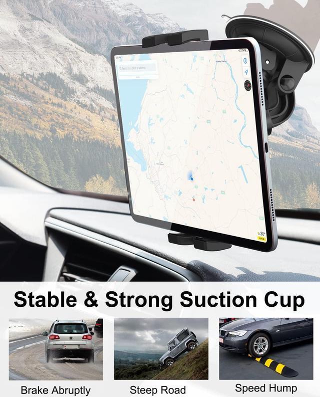 Alt view image 2 of 5 - Dosvsi Windshield Car Tablet Mount, Heavy Duty Window Dashboard Tablet Holder, 95mm Powerful Suction Mount for iPad Pro 12.9 11 Air Mini, Galaxy Tab, Z Fold,More 4-13'' Tablets, 1/4'' Screw for Camera