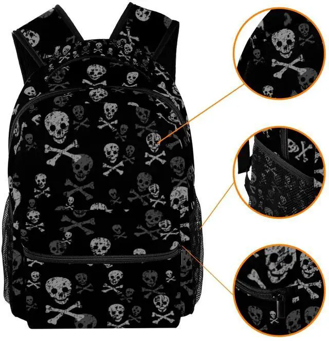 Alt view image 3 of 5 - Skull And Bones Backpacks Boys Girls School Book Bag Travel Hiking Camping Daypack Rucksack