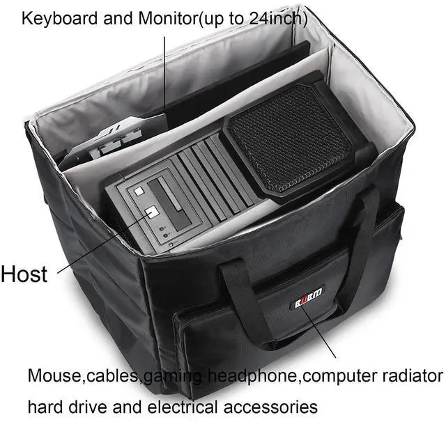 Alt view image 2 of 5 - BUBM Desktop Computer Carrying Case, Padded Nylon Carry Tote Bag for Transporting Computer Tower PC Chassis, Keyboard, Cable and Mouse, Desktop Computer+ Monitor Bag, 3 light 24", Travel