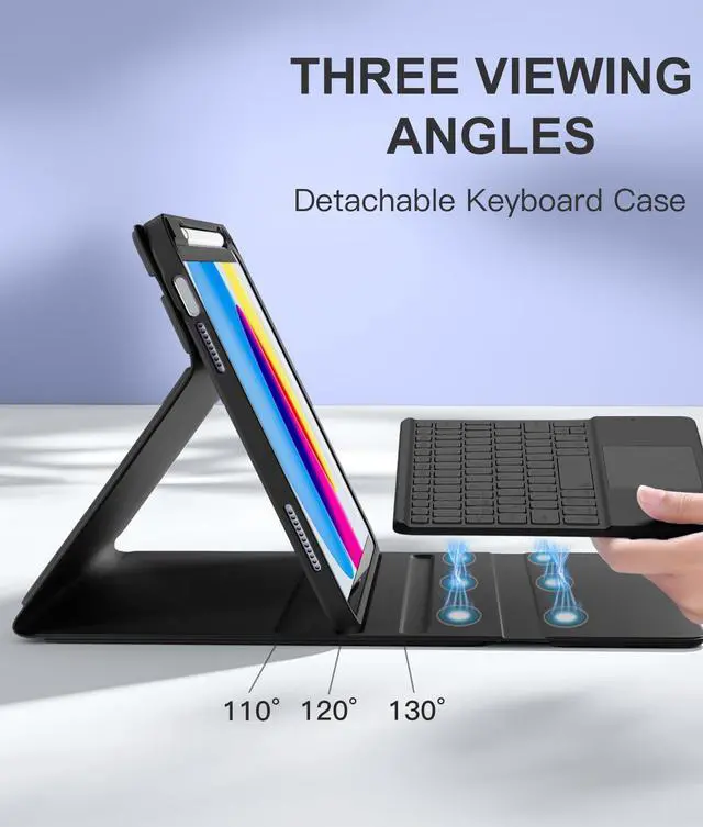 Alt view image 4 of 5 - Harvopu Compatible for iPad 11th 10th Generation Case with Keyboard, Folio Cover with Pencil Holder, Multi-Touch Trackpad, 7 Color Backlit, Detachable Keyboard for iPad (A16) 11th/10th Gen (Black)