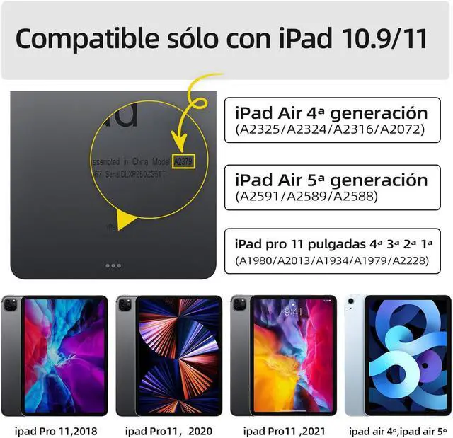 Alt view image 2 of 5 - HOU Slim Keyboard Case for iPad Pro 11 Inch (4th/3rd/2nd/1st) Gen 2022, iPad Air 5th&4th Generation Case with Keyboard, Keyboard Case for iPad Pro 11 inch 2022, Multi-Touch Trackpad(Spanish Keyboard)