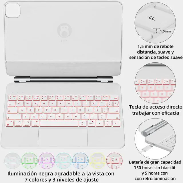 Alt view image 5 of 5 - HOU Slim Keyboard Case for iPad Pro 11 Inch (4th/3rd/2nd/1st) Gen 2022, iPad Air 5th&4th Generation Case with Keyboard, Keyboard Case for iPad Pro 11 inch 2022, Multi-Touch Trackpad(Spanish Keyboard)