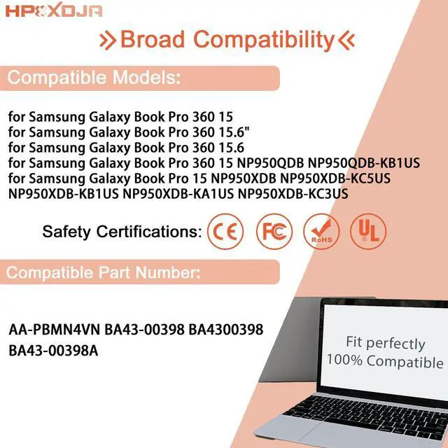Alt view image 5 of 5 - AA-PBMN4VN Laptop Battery Replacement for Samsung Galaxy Book Pro 360 15 15.6" NP950XDB NP950XDB-KA1US NP950XDB-KB1US NP950XDB-KC5US NP950XDB-KC3US NP950QDB NP950QDB-KB1US BA43-00398A NP950QED