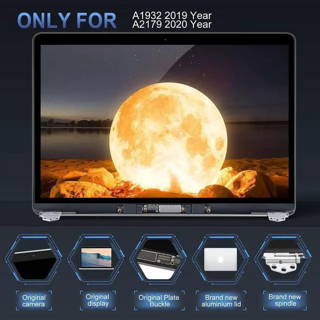 Alt view image 5 of 5 - Replacement Screen 13.3" for MacBook Air Retina A1932 2019 Year / A2179 2020 Year (Model:EMC 3302 EMC 3184 MVFH2 MVFJ2 MWTJ2 MWH22) Full LCD Screen Display Assembly (Grey)