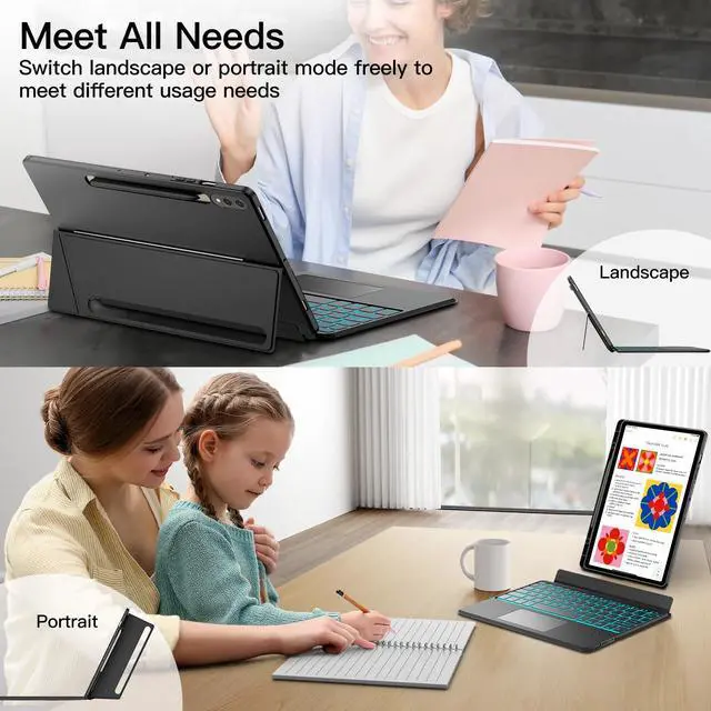 Alt view image 2 of 5 - JUQITECH Trackpad Keyboard Case for Samsung Galaxy Tab S10+ 12.4 2024 S9 FE+ S9+ 12.4 Inch 2023, Tablet Protector Case Kickstand Magnetic Detachable Wireless Touchpad 7 Colors Backlit Keyboard