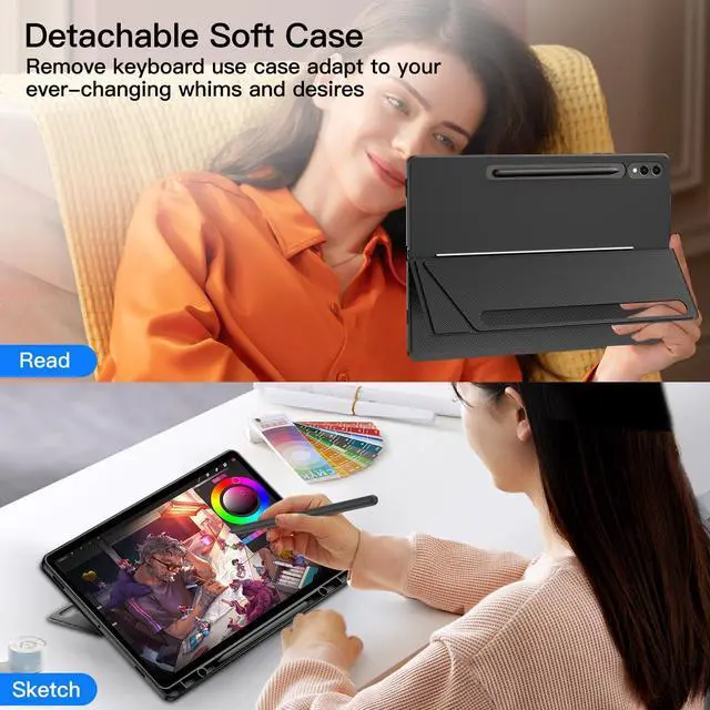 Alt view image 3 of 5 - JUQITECH Trackpad Keyboard Case for Samsung Galaxy Tab S10+ 12.4 2024 S9 FE+ S9+ 12.4 Inch 2023, Tablet Protector Case Kickstand Magnetic Detachable Wireless Touchpad 7 Colors Backlit Keyboard