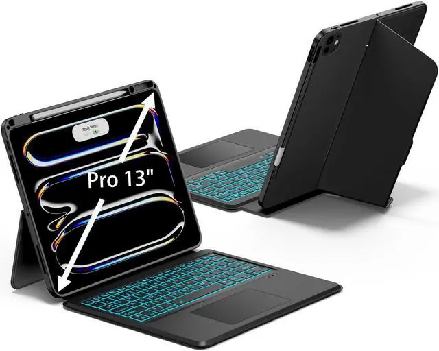 Main image of JUQITECH iPad Pro 13 Inch Case with Keyboard M4 2024, iPad Pro 13 Keyboard Case Wireless Backlight Multi-Touch Trackpad Keyboard Magnetic Portrait Kickstand Detachable Soft Case with Pencil Holder