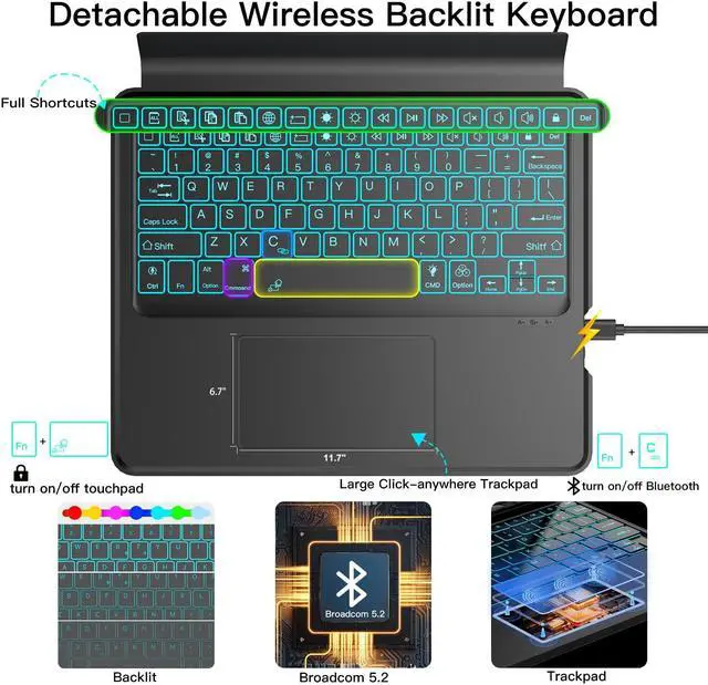 Alt view image 4 of 5 - JUQITECH iPad Pro 13 Inch Case with Keyboard M4 2024, iPad Pro 13 Keyboard Case Wireless Backlight Multi-Touch Trackpad Keyboard Magnetic Portrait Kickstand Detachable Soft Case with Pencil Holder