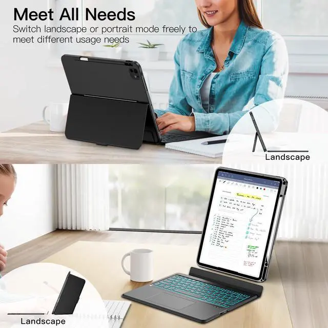 Alt view image 2 of 5 - JUQITECH iPad Pro 13 Inch Case with Keyboard M4 2024, iPad Pro 13 Keyboard Case Wireless Backlight Multi-Touch Trackpad Keyboard Magnetic Portrait Kickstand Detachable Soft Case with Pencil Holder
