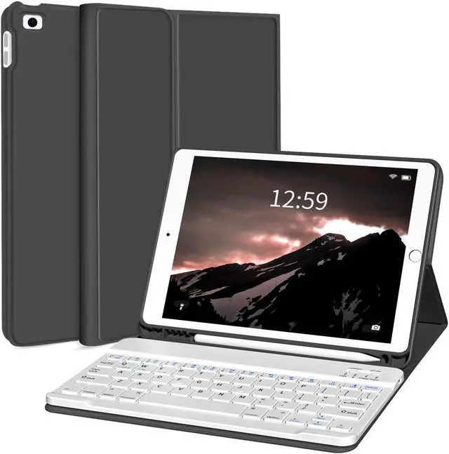Main image of kenke for iPad 6/5th Generation Case with Keyboard 9.7 Inch 2018/2017 iPad Air 2/1, Detachable Wireless Bluetooth iPad Keyboard Case with Built-in Left Side Pencil Holder Auto Wake/Sleep (Black)
