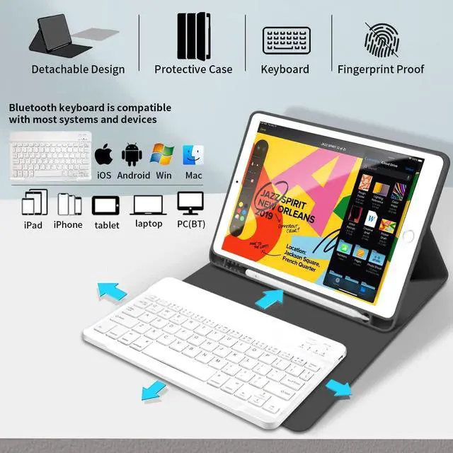 Alt view image 3 of 5 - kenke for iPad 6/5th Generation Case with Keyboard 9.7 Inch 2018/2017 iPad Air 2/1, Detachable Wireless Bluetooth iPad Keyboard Case with Built-in Left Side Pencil Holder Auto Wake/Sleep (Black)