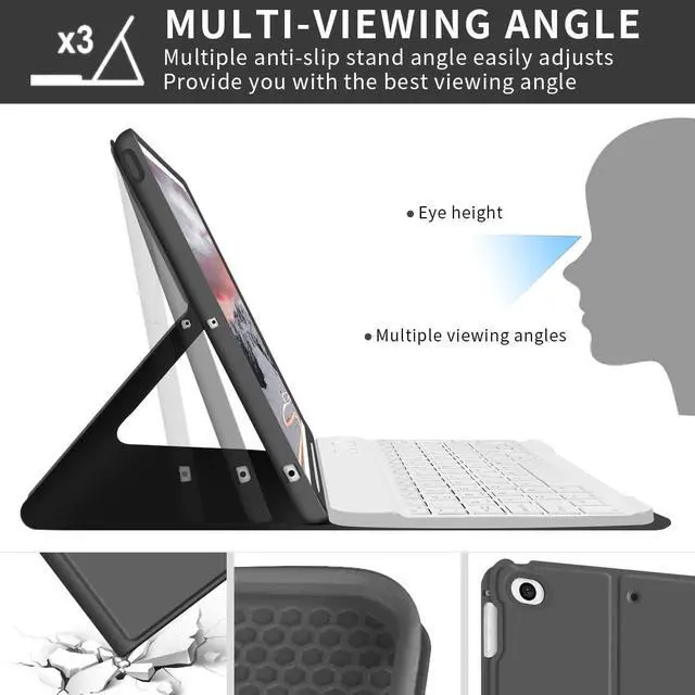 Alt view image 5 of 5 - kenke for iPad 6/5th Generation Case with Keyboard 9.7 Inch 2018/2017 iPad Air 2/1, Detachable Wireless Bluetooth iPad Keyboard Case with Built-in Left Side Pencil Holder Auto Wake/Sleep (Black)