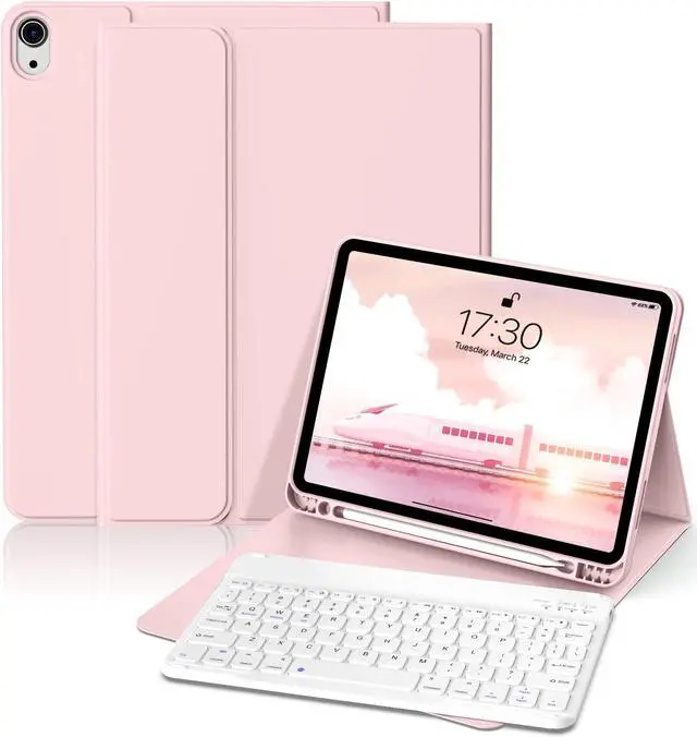 Main image of KVTVOU Keyboard Case for iPad 10th Generation 10.9 Inch (2022 Release), Folio Magnetically Detachable Wireless Bluetooth Keyboard & Flip Stand Case for iPad 10th Generation 2022, Pink