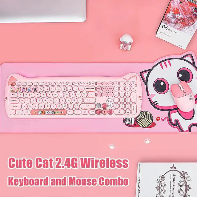 Alt view image 2 of 5 - Cute Cat 2.4G USB Wireless Keyboard and Mouse Combo, Silent Keys, Candy Colors, Compatible with Notebook, PC (Pink-110Keys)