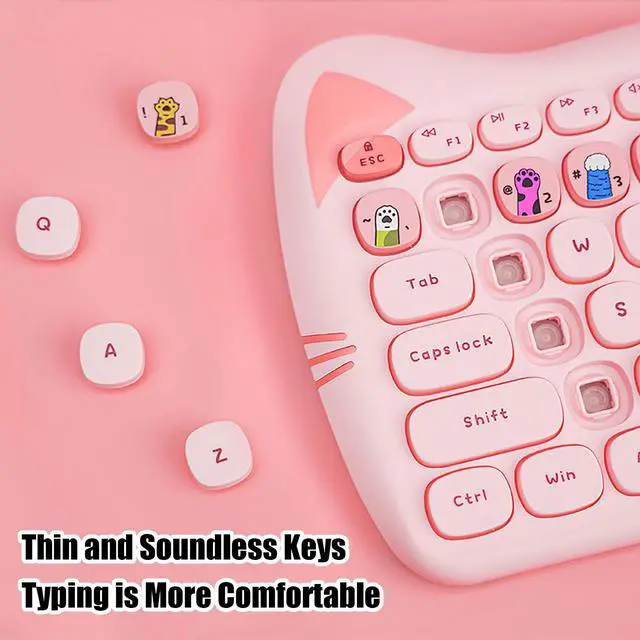 Alt view image 5 of 5 - Cute Cat 2.4G USB Wireless Keyboard and Mouse Combo, Silent Keys, Candy Colors, Compatible with Notebook, PC (Pink-110Keys)