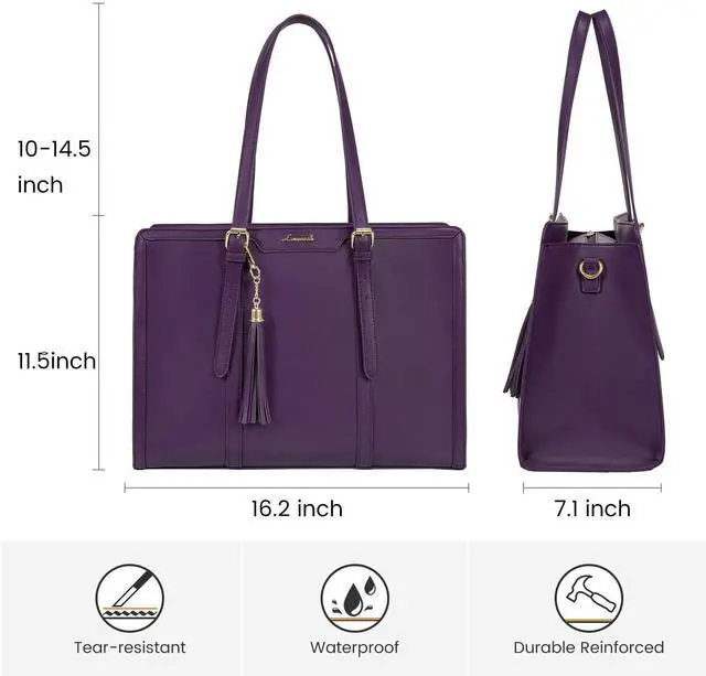 Alt view image 3 of 5 - LOVEVOOK Laptop Bag for Women 15.6 inch Lightweight PU Laptop Tote Bag, Large Capacity Computer bag with Clutch Purse for Business, Work, Office, Travel,SchoolCasualDark Purple15.6 Inch