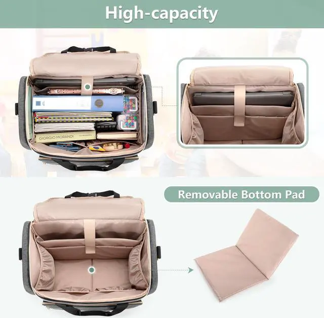 Alt view image 3 of 5 - LUXJA Rolling Teacher Bag with Laptop Compartment and Detachable Dolly, Multifunctional Rolling Teacher Tote Bag (Patent Pending), Gray