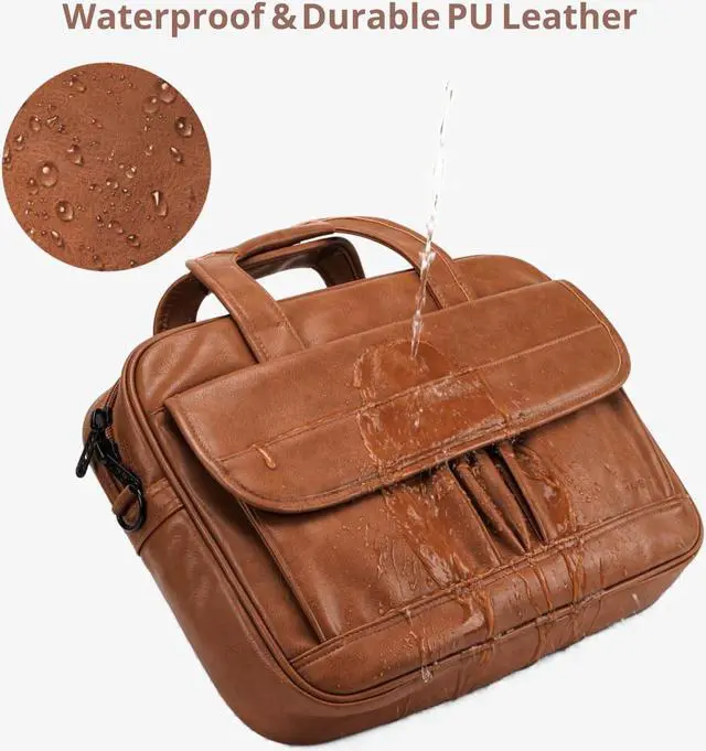 Alt view image 5 of 5 - Taygeer Leather Laptop Bag for Men Women, Premium Laptop Briefcase Fits Up to 15.6 Inch Notebook, Waterproof Portable Shoulder Messenger Crossbody Bag Carry On Case for Travel Business Office, Brown