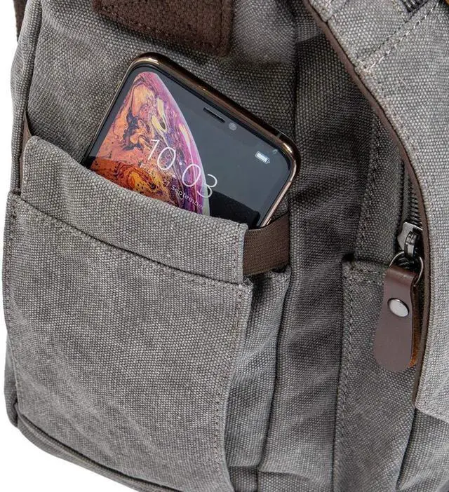 Alt view image 4 of 4 - Waterproof Vintage Genuine Leather Waxed Canvas Briefcase Large Satchel Shoulder Bag Rugged Leather Computer Laptop Bag for 15.6Inch Laptop Business Briefcase