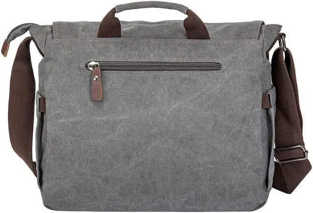 Main image of Waterproof Vintage Genuine Leather Waxed Canvas Briefcase Large Satchel Shoulder Bag Rugged Leather Computer Laptop Bag for 15.6Inch Laptop Business Briefcase