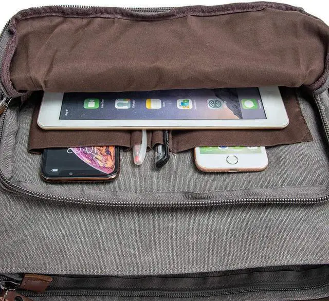 Alt view image 2 of 4 - Waterproof Vintage Genuine Leather Waxed Canvas Briefcase Large Satchel Shoulder Bag Rugged Leather Computer Laptop Bag for 15.6Inch Laptop Business Briefcase