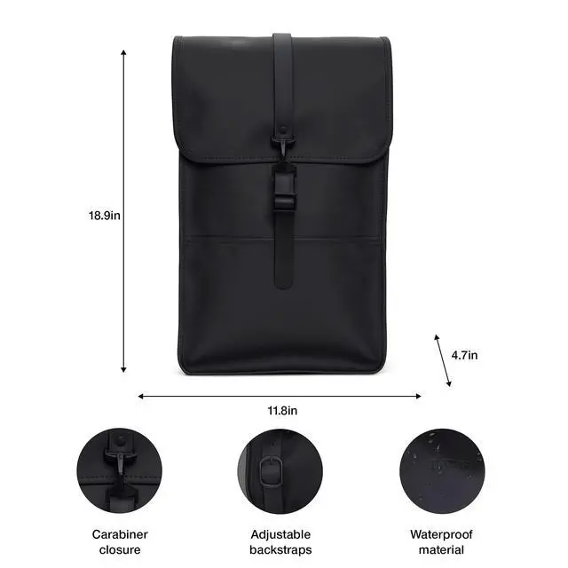 Alt view image 2 of 5 - RAINS Backpack for Women and Men - Fits 15" Laptop - Water Resistant Rucksack - (Black, One Size)
