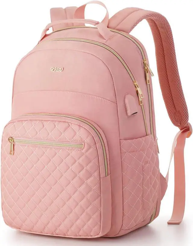 Main image of RJEU Girls School Backpack,Cute Backpack for Women with Laptop Compartment,Teen Bookbag for College Travel Work,Mochilas Escolares para Niñas,Pink