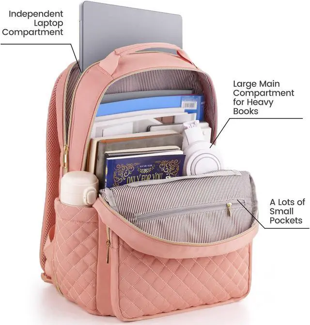 Alt view image 2 of 5 - RJEU Girls School Backpack,Cute Backpack for Women with Laptop Compartment,Teen Bookbag for College Travel Work,Mochilas Escolares para Niñas,Pink