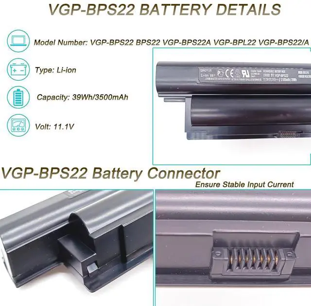 Alt view image 2 of 5 - QINGYUX New 11.1V 3500mAh VGP-BPS22 Battery Compatible with Sony VAIO VPCEA20 Series Laptop