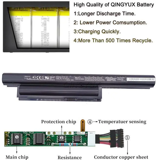 Alt view image 4 of 5 - QINGYUX New 11.1V 3500mAh VGP-BPS22 Battery Compatible with Sony VAIO VPCEA20 Series Laptop