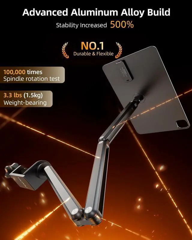 Alt view image 4 of 5 - KU XIU Magnetic Wireless Charging Stand for iPad Pro 11" M4 (2024) Only, Aluminum Alloy Arm Mount 360° Adjustable Tablet Holder for Working, Three-Section Foldable Desktop Stand with 2M USB C Cable