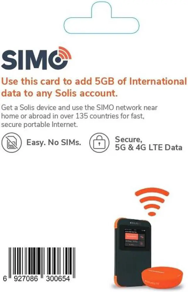 Alt view image 4 of 5 - SIMO Solis Lite 4G LTE WiFi Mobile Hotspot + 5GB Global Data, Local & International Coverage Router, Multi-Carrier Access, No Contract or SIM Card Required, 10 Connected Devices, 1GB/Month Lifetime
