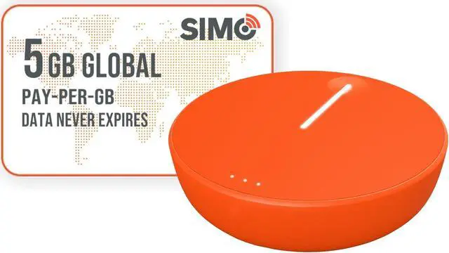 Main image of SIMO Solis Lite 4G LTE WiFi Mobile Hotspot + 5GB Global Data, Local & International Coverage Router, Multi-Carrier Access, No Contract or SIM Card Required, 10 Connected Devices, 1GB/Month Lifetime