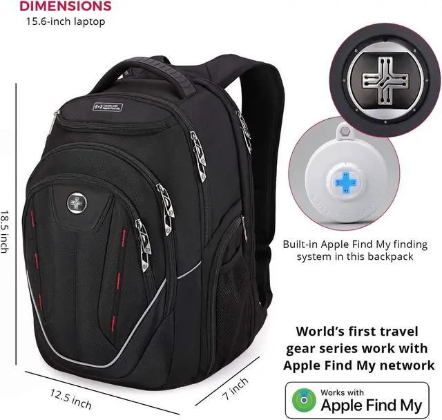 Alt view image 3 of 5 - Swissdigital Design TSA Laptop Backpack Men's USB Charging Port Large Capacity Business Travel Backpack Black| With Apple Find My Network (TERABYTE J16BTFB-41) One Nation One World