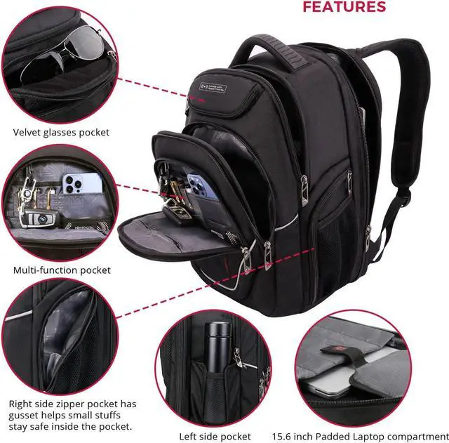 Alt view image 4 of 5 - Swissdigital Design TSA Laptop Backpack Men's USB Charging Port Large Capacity Business Travel Backpack Black| With Apple Find My Network (TERABYTE J16BTFB-41) One Nation One World