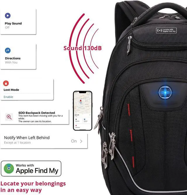 Alt view image 2 of 5 - Swissdigital Design TSA Laptop Backpack Men's USB Charging Port Large Capacity Business Travel Backpack Black| With Apple Find My Network (TERABYTE J16BTFB-41) One Nation One World