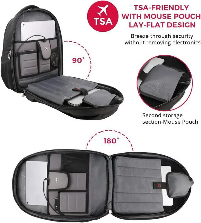 Alt view image 5 of 5 - Swissdigital Design TSA Laptop Backpack Men's USB Charging Port Large Capacity Business Travel Backpack Black| With Apple Find My Network (TERABYTE J16BTFB-41) One Nation One World