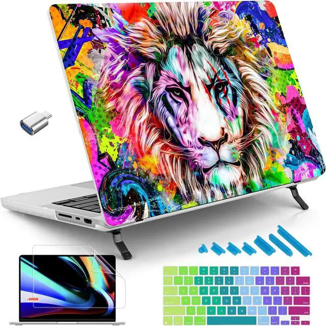 Main image of Tuiklol for M4 MacBook Pro 14 inch Case 2024 2023 2022 2021 Model A3112 A3401 A3185/A2918 A2992 M3/A2779 M2/A2442 M1/Pro/Max Chip, Bracket Hard Shell Case with Screen Protector,Lion