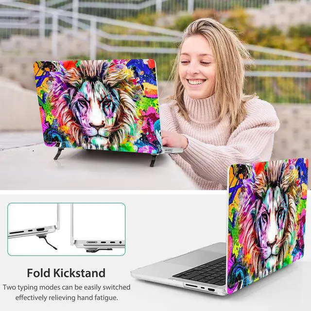 Alt view image 5 of 5 - Tuiklol for M4 MacBook Pro 14 inch Case 2024 2023 2022 2021 Model A3112 A3401 A3185/A2918 A2992 M3/A2779 M2/A2442 M1/Pro/Max Chip, Bracket Hard Shell Case with Screen Protector,Lion