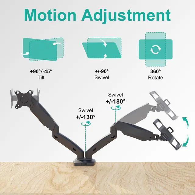 Alt view image 4 of 5 - WALI Laptop Mount for Desk, Monitor Arm Mount for 17"-32Computer Screen and 11.6" - 17.3" Notebook,Dual Monitor Mount Holds up to 19.8lbs, Laptop Tray Stand with Gas Spring Arm (GSMP002LP), Black