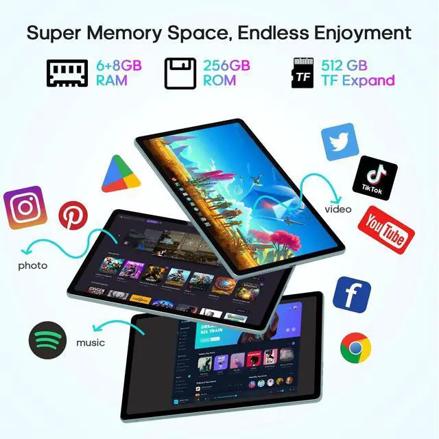 Alt view image 3 of 5 - 11 Inch Tablet, 14(6+8) GB&256GB Storage(Expand to 512GB) Android 13 Tablet, with 2000x1200 IPS HD Touch Screen, Dual Stereo Speakers, Dual 13+5MP Camera, 7500mAh, WiFi, GPS, Bluetooth5.0 Tablets
