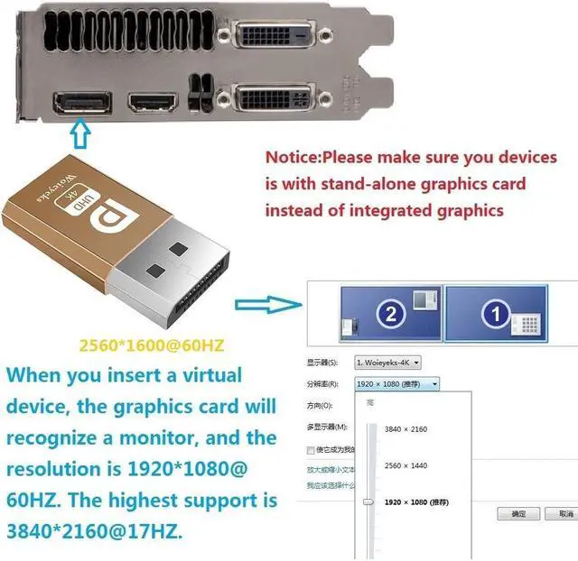Alt view image 2 of 5 - Woieyeks DisplayPort Dummy Plug 4K,Headless Ghost Display Emulator EDID Emulator Plug Support 1080@60Hz-3840x2160@17hz 8-Pack
