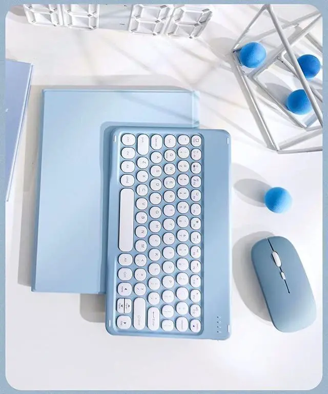 Main image of PboyiqiS Keyboard Case for iPad 6th/5th Generation, Case for 9.7 inch iPad6/iPad5/Air2/Pro9.7 Keyboard with Mouse, Cute Round Key Detachable Keyboard Case with Pencil Holder, Sky Blue