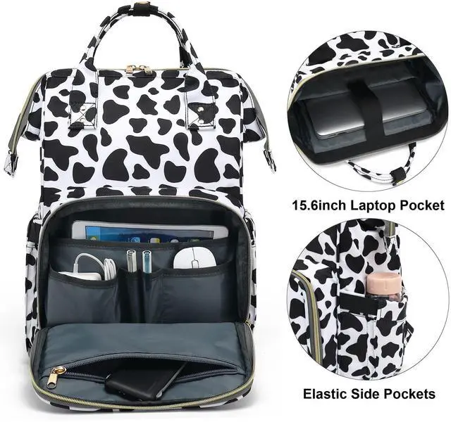 Alt view image 3 of 5 - Yusudan Cow Print Laptop Backpack for Womens Girls, College Backpacks School Bag Bookbag 15.6 Inch Computer Backpack