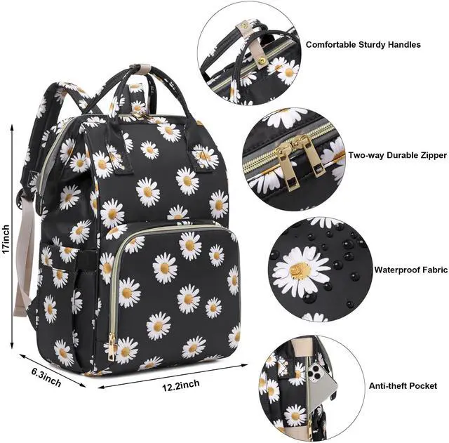 Alt view image 2 of 5 - Yusudan Daisy Laptop Backpack for Womens Girls, College Backpacks School Bag Bookbag 15.6 Inch Computer Backpack (Black)